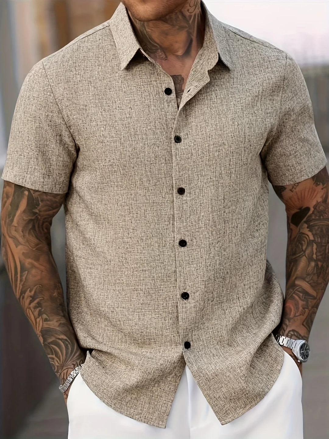 Dwight - Camicia Leggera In Misto Lino A Maniche Corte