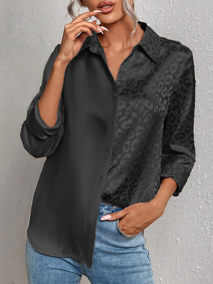 Gwendolyn - Camicia Con Bottoni In Raso Bicolore Con Stampa Leopardata Jacquard