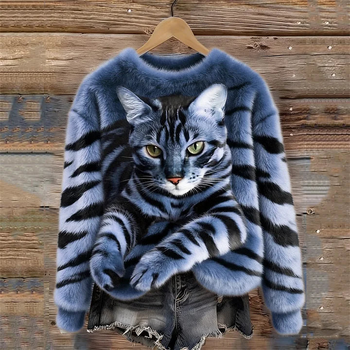 Jules - Felpa Morbida Con Motivo Tigrato e Gatto Soriano