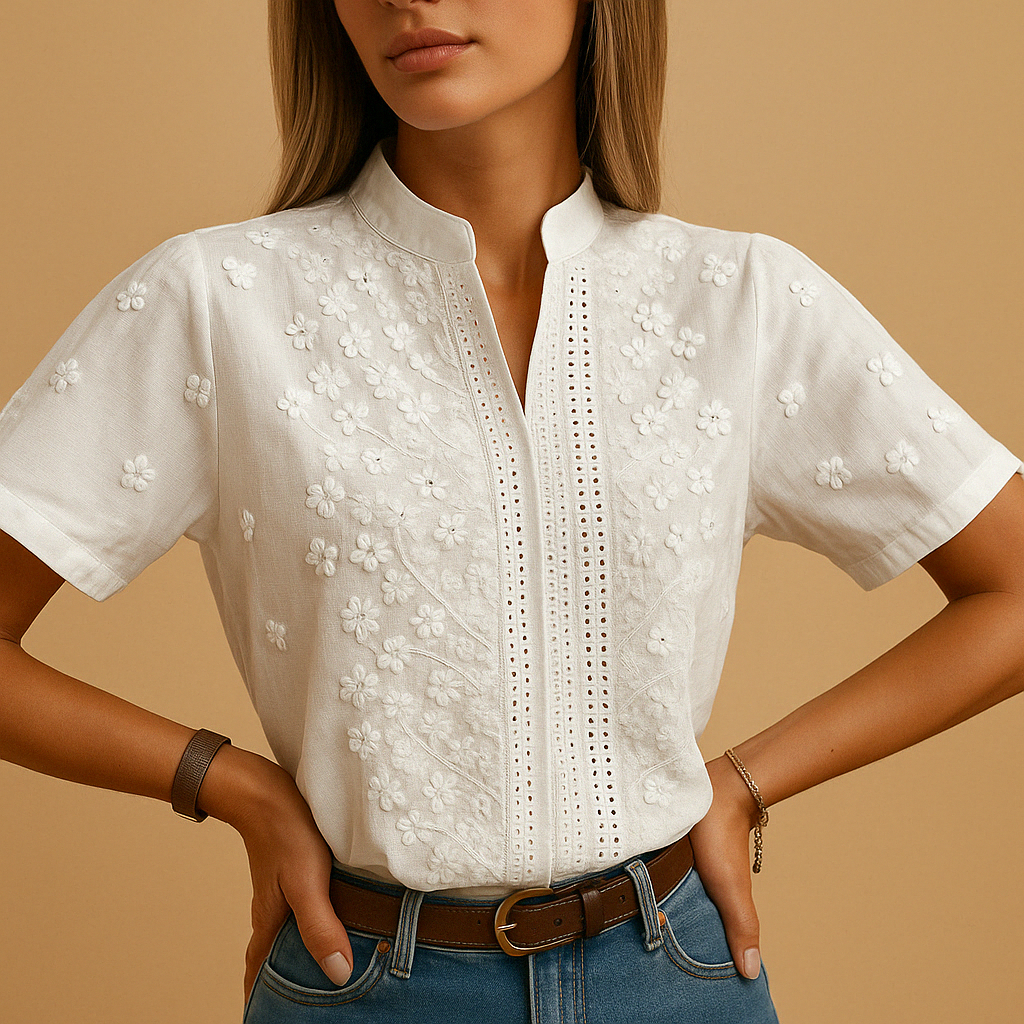 Leanaa - Camicetta Alla Moda Con Ricami Floreali
