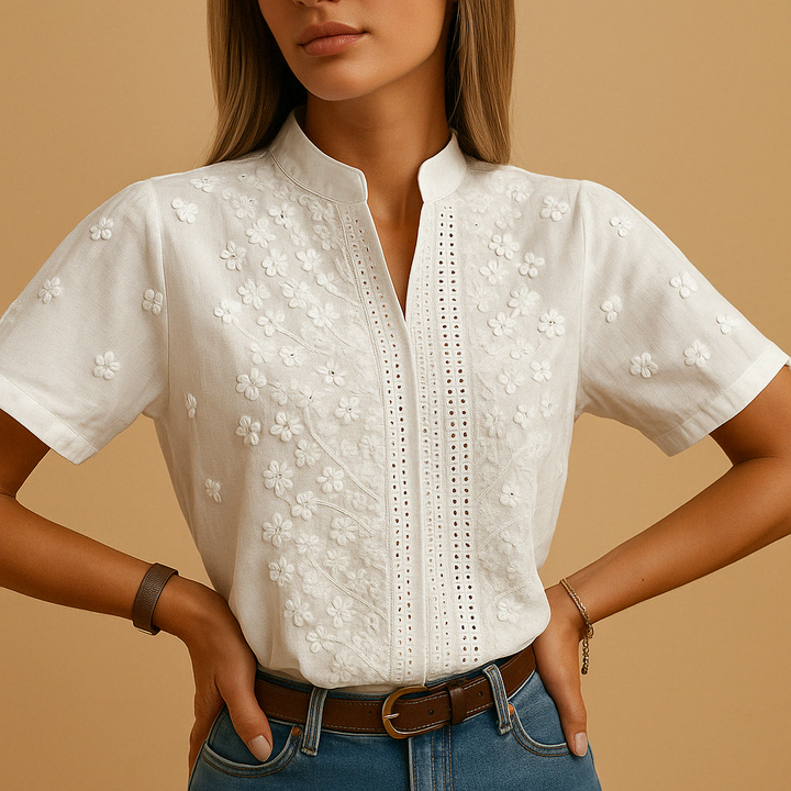Leanaa - Camicetta Alla Moda Con Ricami Floreali