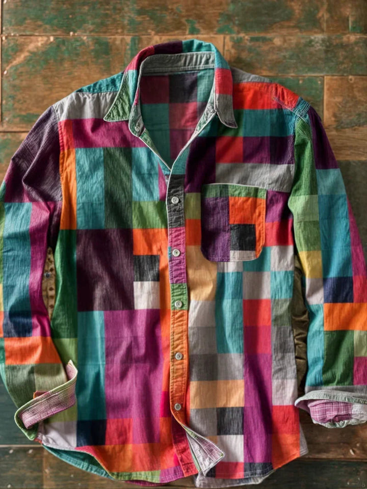 Jhoanny - Camicia a Maniche Lunghe Con Stampa Geometrica Patchwork