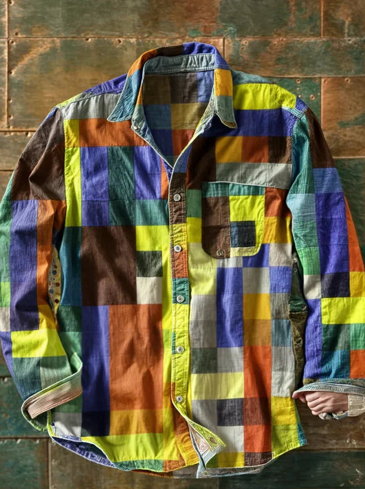 Jhoanny - Camicia a Maniche Lunghe Con Stampa Geometrica Patchwork