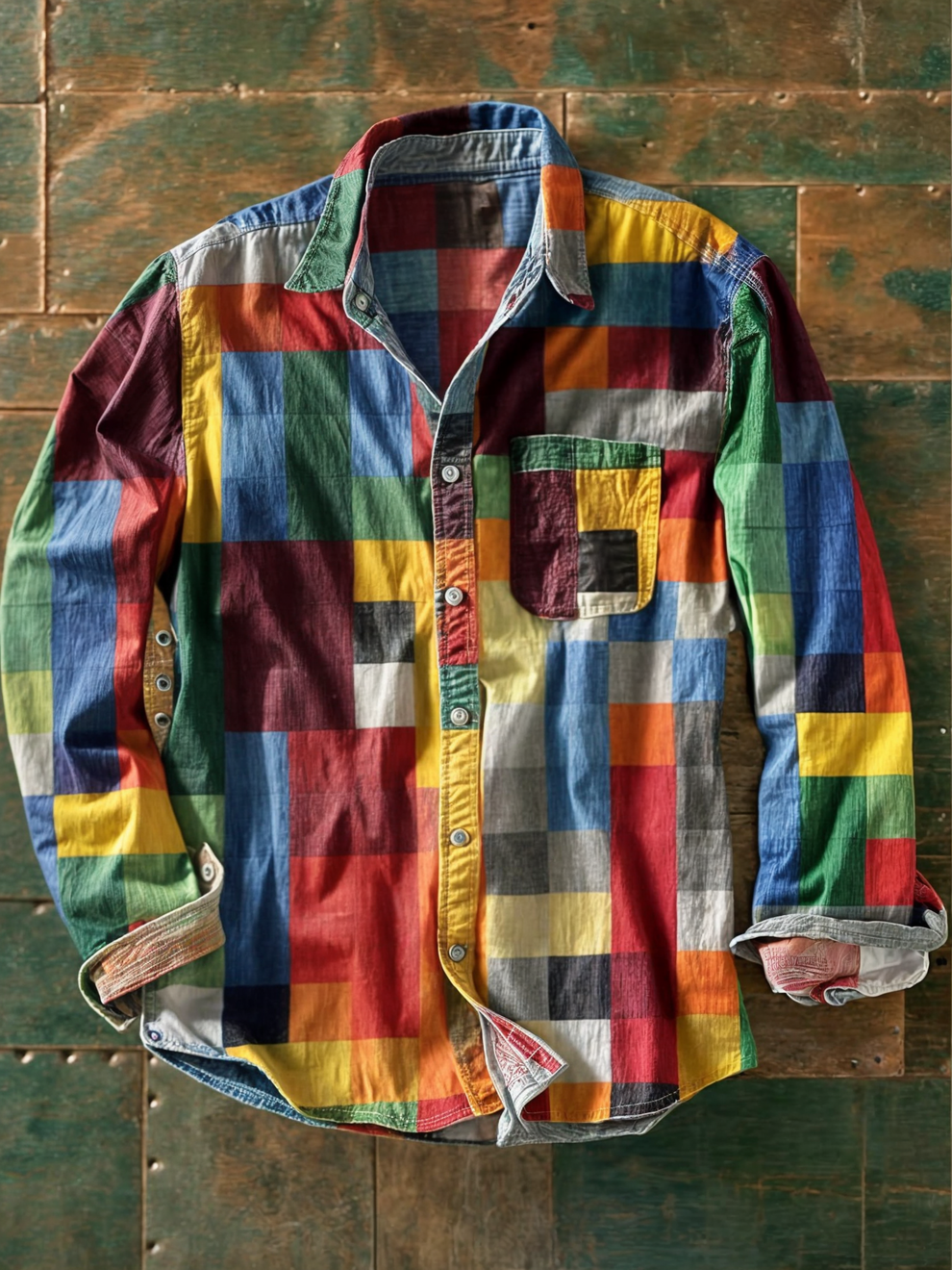 Jhoanny - Camicia a Maniche Lunghe Con Stampa Geometrica Patchwork