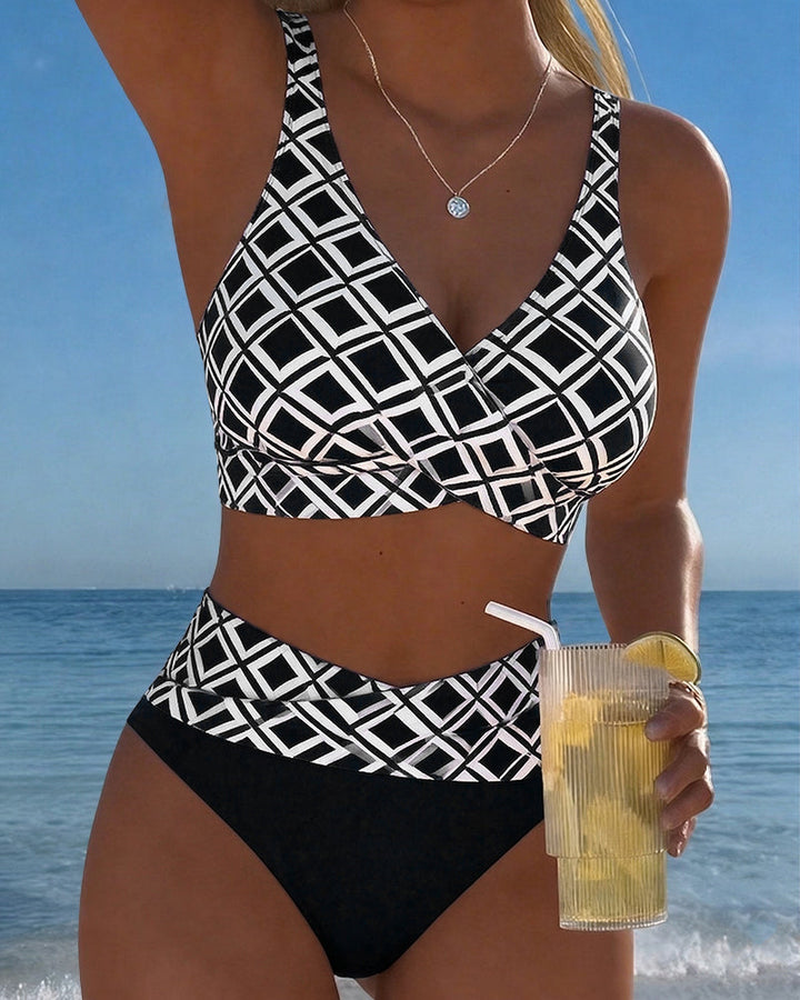 Chelvi - Elegante Bikini a Due Pezzi Con Motivo a Rombi