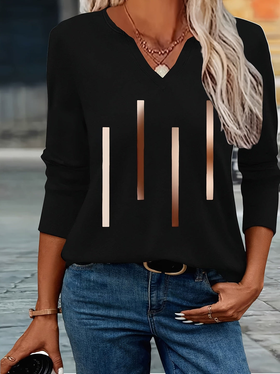 Ziqian - Elegante Camicia Stampata a Maniche Lunghe