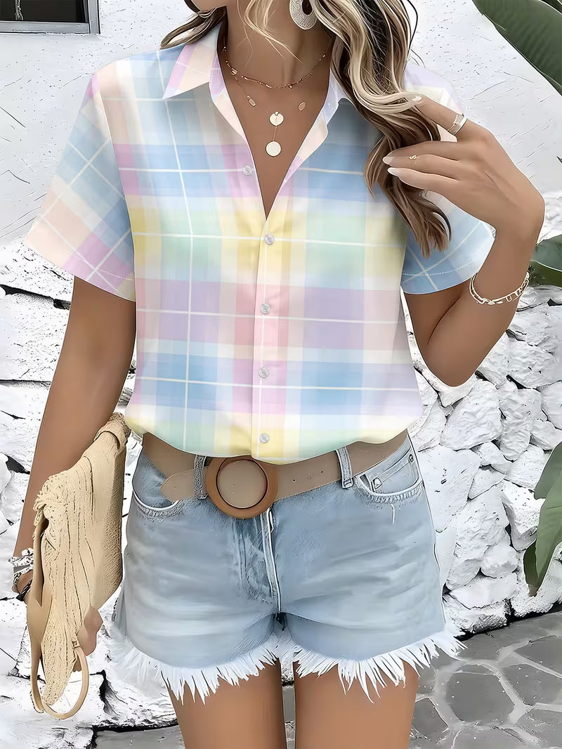 Harrell - Camicia a Maniche Corte con Motivo Scozzese