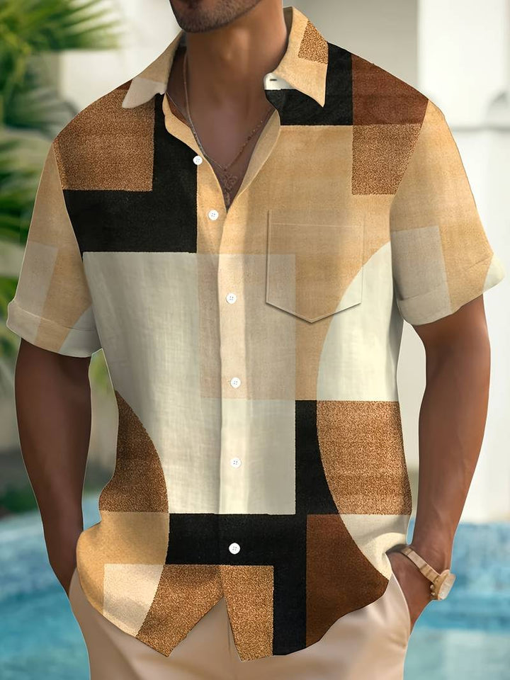Boucher - Camicia a Maniche Corte Con Stampa Geometrica Vintage E Bottoni