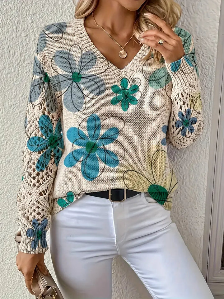 Marzena - Elegante Maglione a Maniche Lunghe Con Stampa Floreale