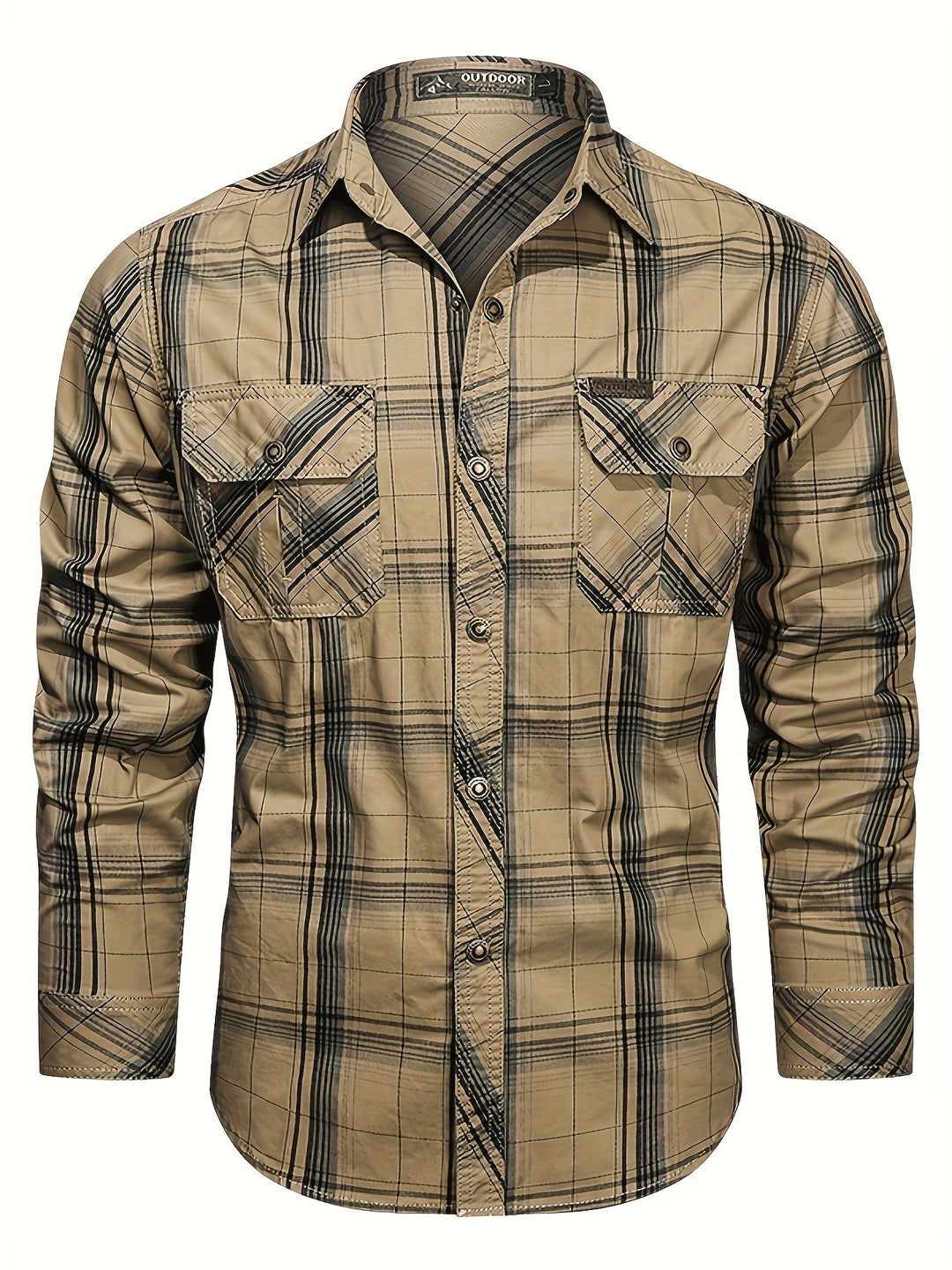 Thimos - Camicia a Maniche Lunghe in Tessuto Scozzese con Tasche Multiplu