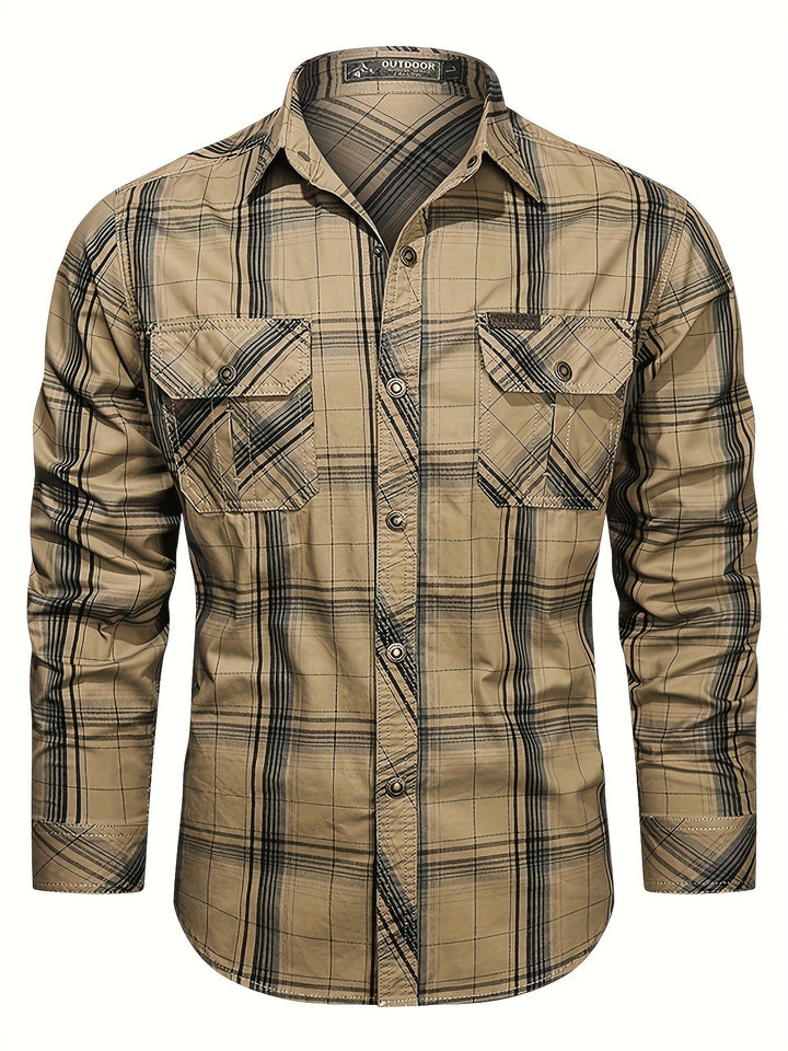 Thimos - Camicia a Maniche Lunghe in Tessuto Scozzese con Tasche Multiplu