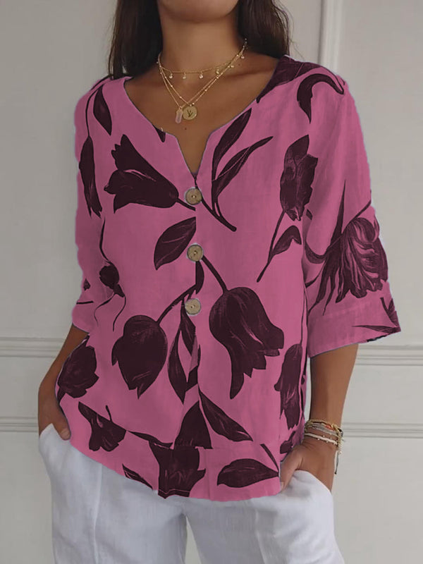Despoina - Elegante Top Con Stampa Floreale e Bottoni