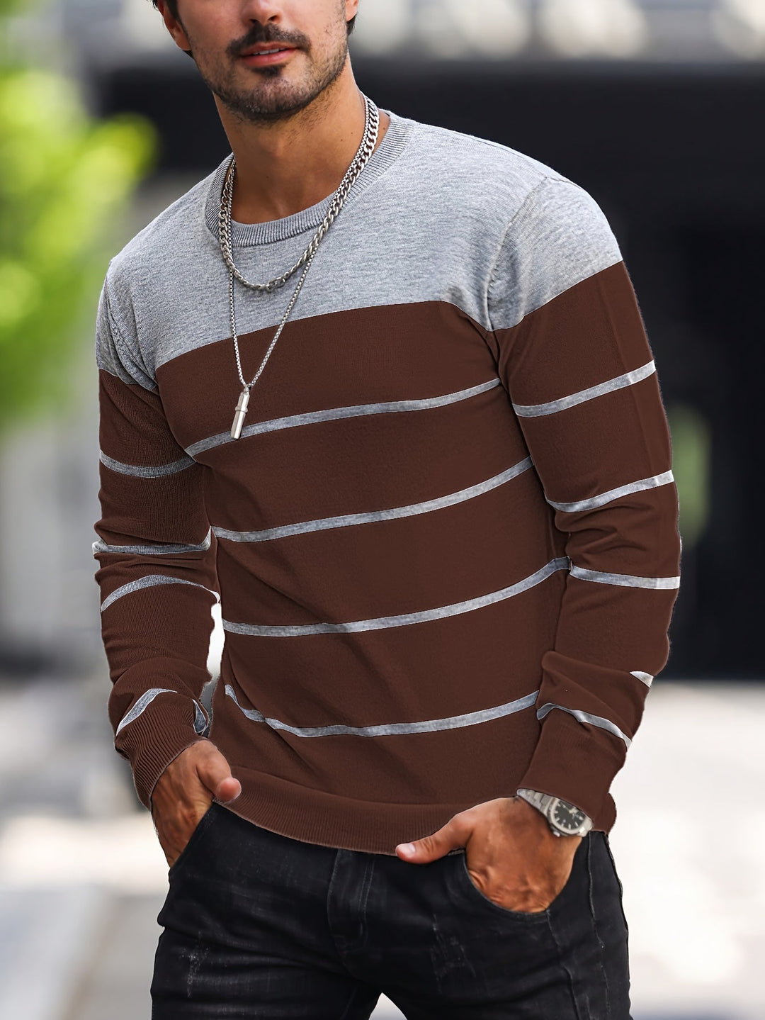 Michiel - Maglione Casual a Righe con Maniche Lunghe