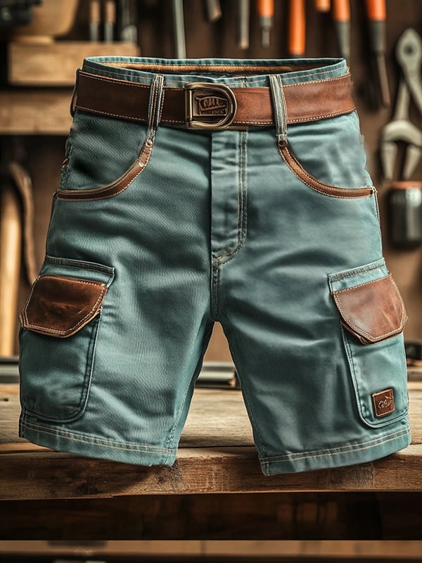 Pantaloncini Cargo Da Uomo In Stile Vintage Con Tasche e Cuciture Funzionali (Con Cintura)