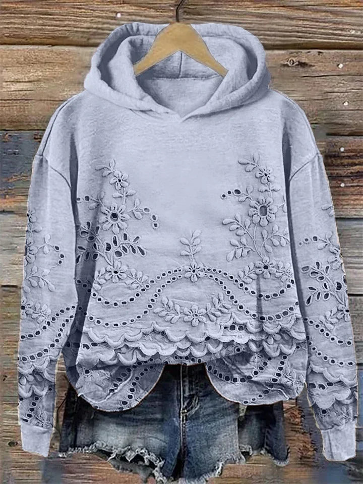 Leenja - Felpa Con Cappuccio Casual a Trama Floreale