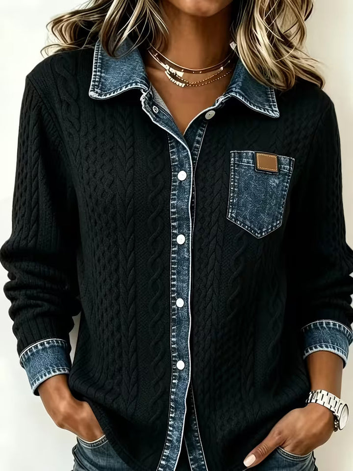 Eryna - Maglia a Maniche Lunghe Con Motivo a Trecce e Colletto in Denim