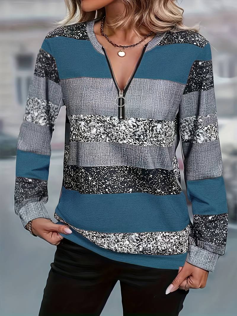 Avital - Maglione Casual a Righe Con Cerniera