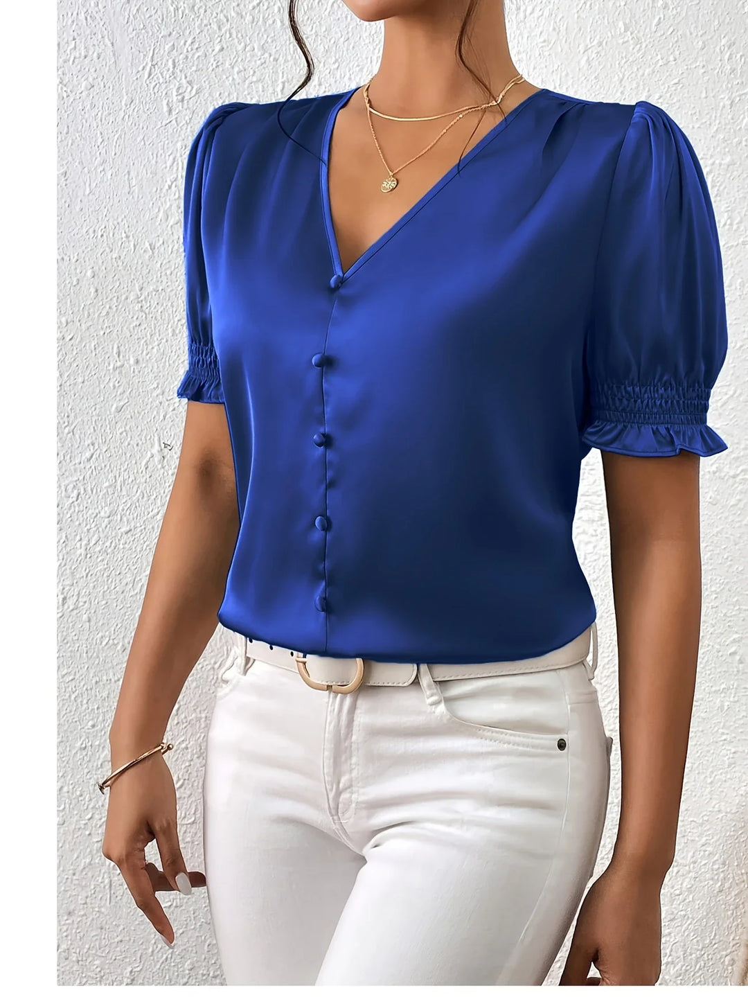 Abella - Elegante Camicetta Con Scollo a V e Maniche a Sbuffo