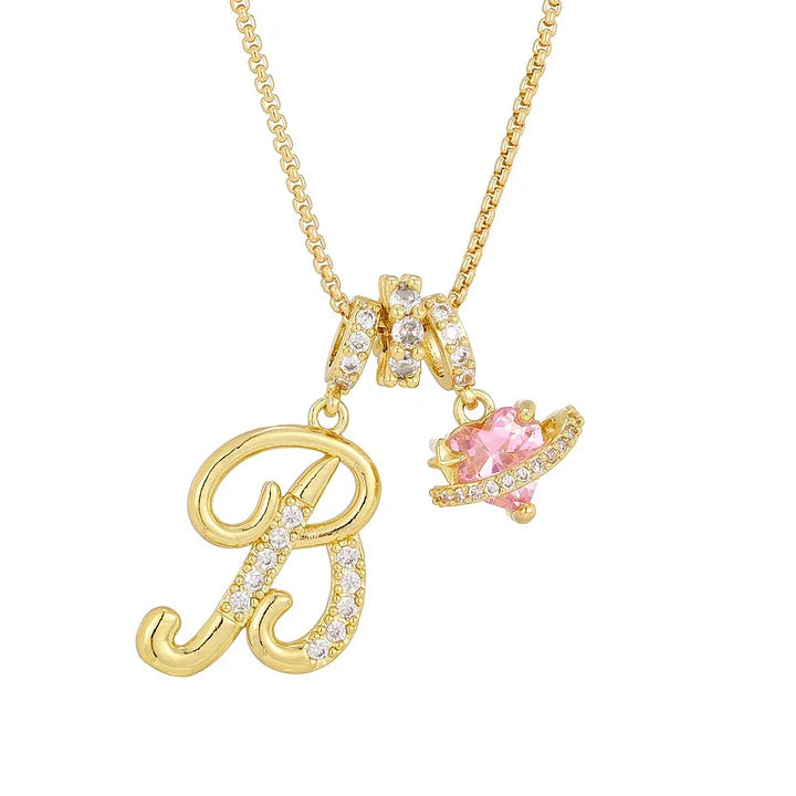 Nerute - Collana Con Iniziale e Ciondolo a Forma di Cuore Rosa