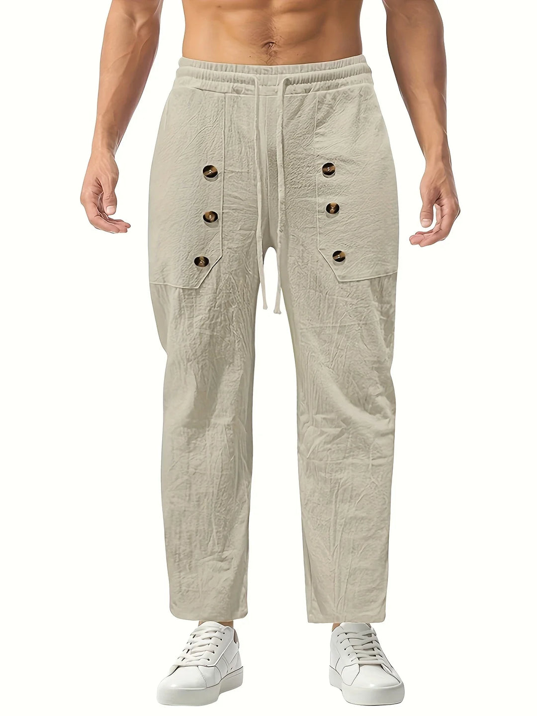 Beslan - Elegante Pantalone A Gamba Dritta Con Bottoni Dorati