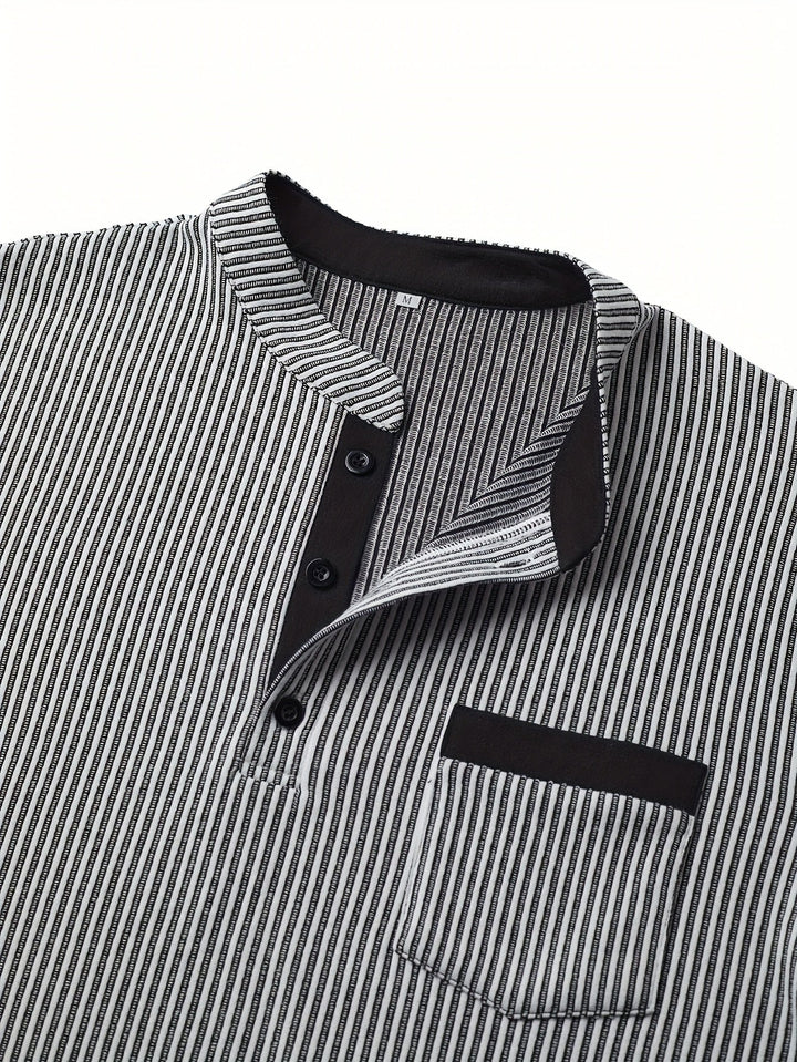 Deegan - Camicia Henley a Maniche Lunghe Con Colletto a Righe in Tessuto Testurizzato