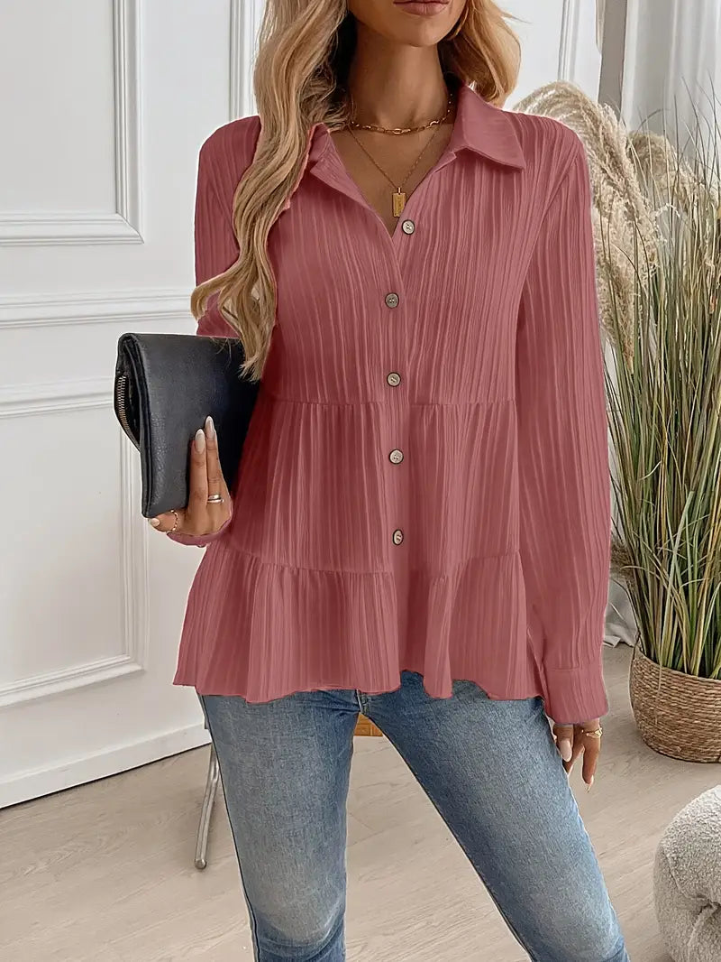 Majlinda - Elegante Camicia a Maniche Lunghe Con Bottoni