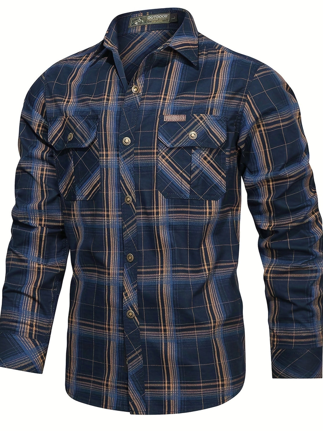 Thimos - Camicia a Maniche Lunghe in Tessuto Scozzese con Tasche Multiplu