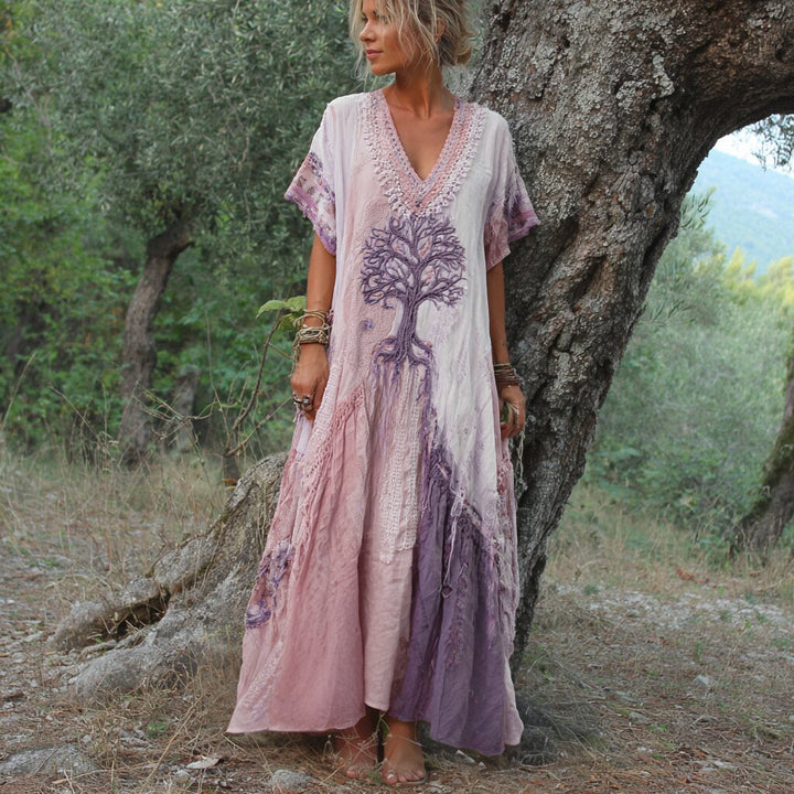 Winifred - Abito a Maniche Corte Con Motivo Alberi Retrò