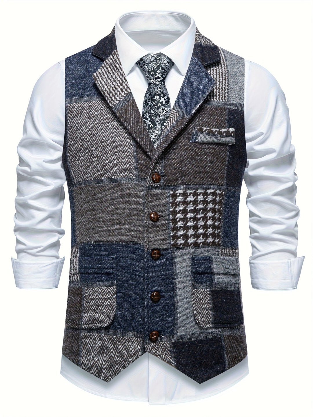 Saverse - Gilet In Tweed A Spina Di Pesce Patchwork