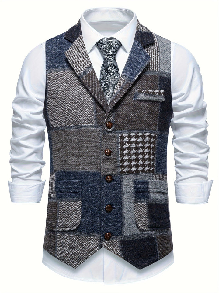 Saverse - Gilet In Tweed A Spina Di Pesce Patchwork