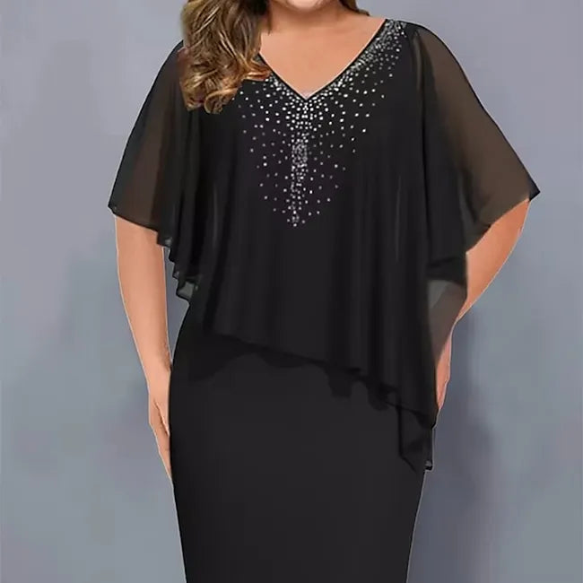 Amelie - Abito in Chiffon Con Scollo a V Impreziosito Da Strass