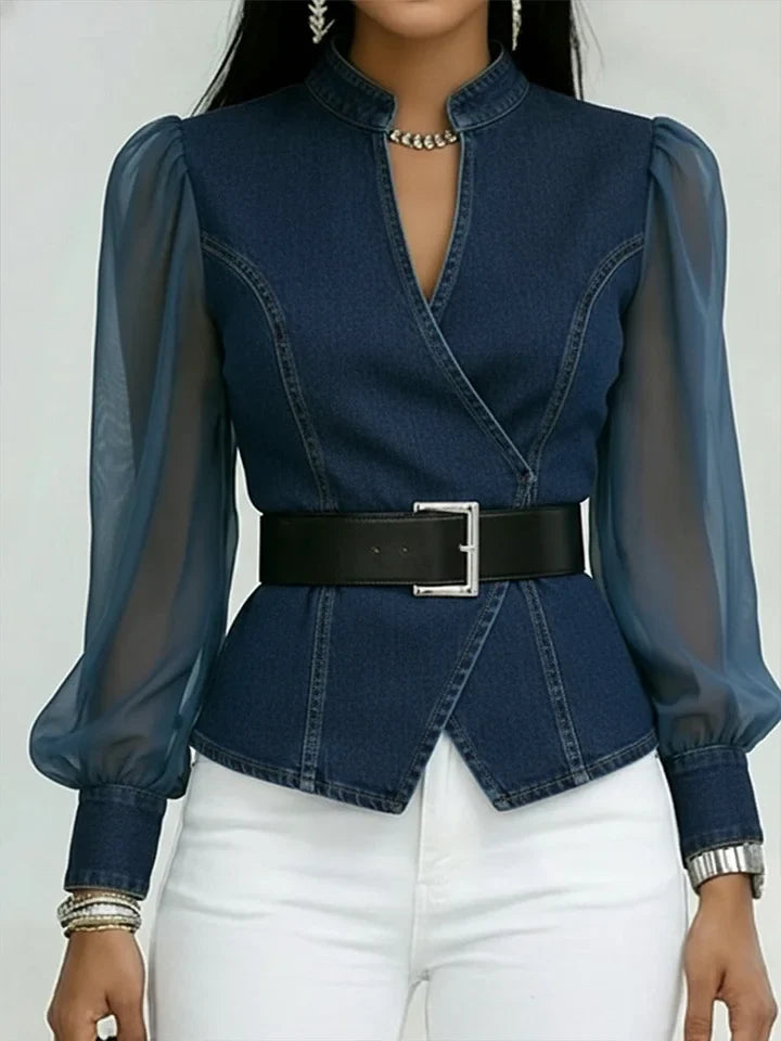 Thakshila - Camicetta in Denim a Taglio Strutturato