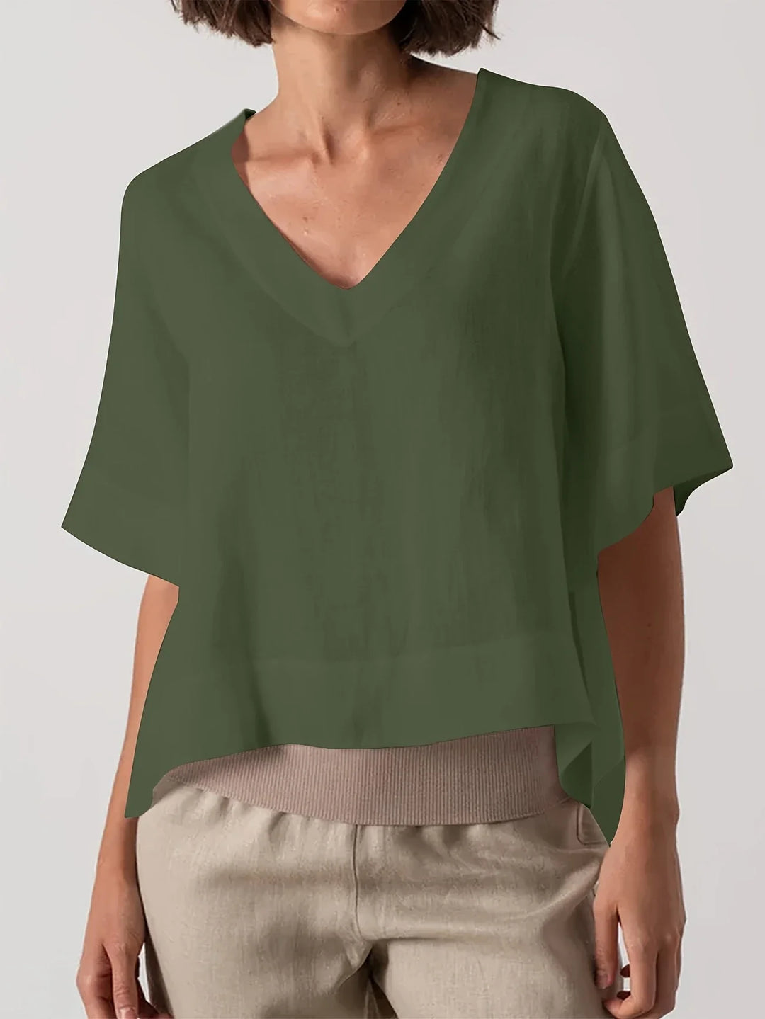 Mattea - Casual Vestibilità Ampia Top Con Scollo a V
