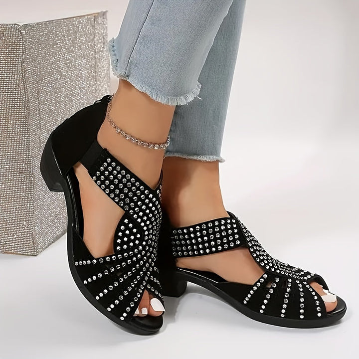 Denuta - Sandali Con Zeppa e Punta Aperta Decorati Con Strass