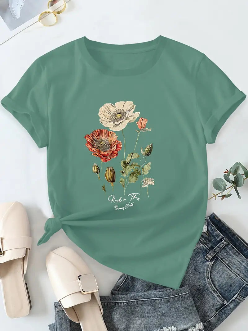 Aimilia - Elegante Maglietta A Maniche Corte Con Stampa Floreale