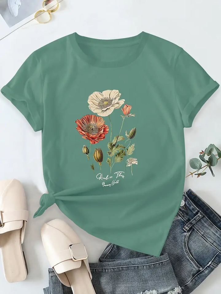 Aimilia - Elegante Maglietta A Maniche Corte Con Stampa Floreale
