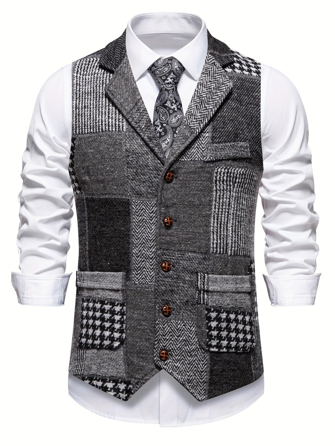 Saverse - Gilet In Tweed A Spina Di Pesce Patchwork
