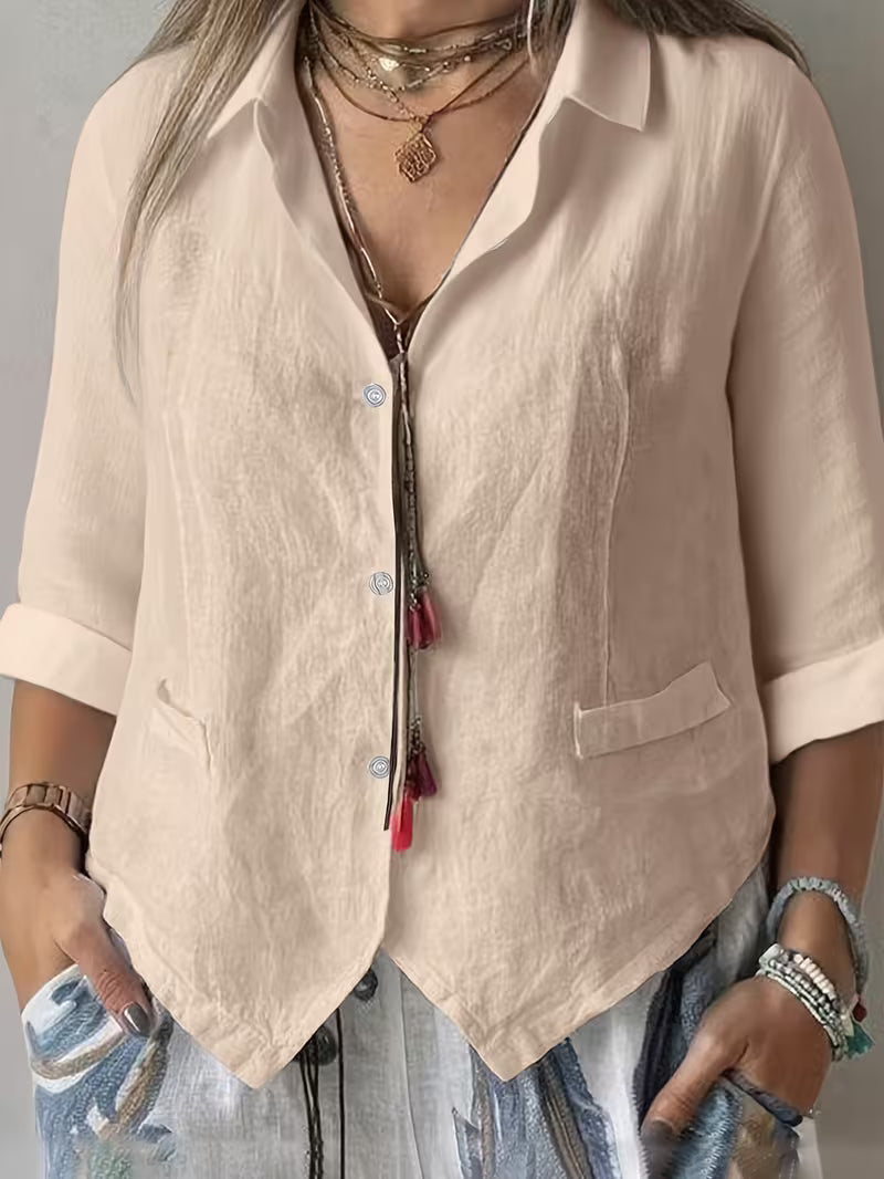 Solmira - Camicia Con Colletto Aperto, Maniche Corte E Bottoni