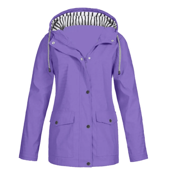 Ilektra - Elegante Manica Lunga Impermeabile Cappuccio Giacca