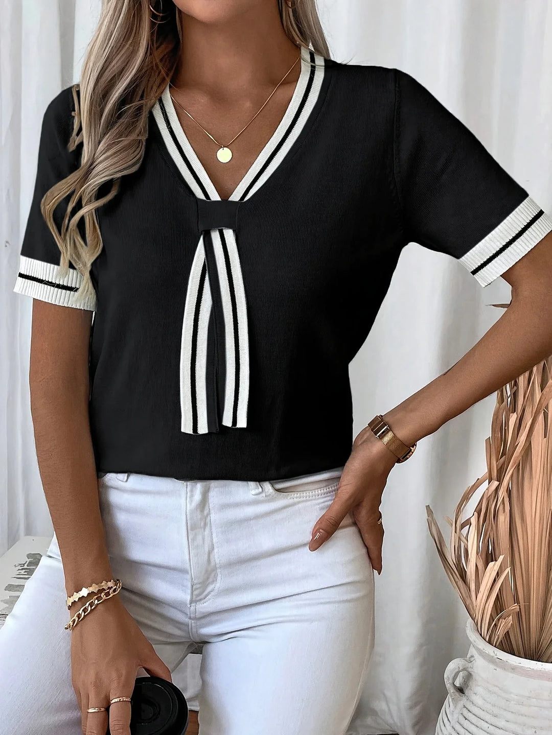 Brunella - Elegante Top In Maglia Con Scollo a V