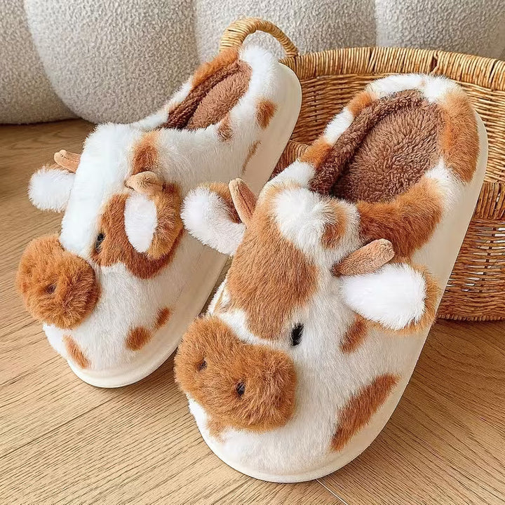 Faliza - Pantofole Da Interno in Peluche Con Stampa “Avvistato Mucca”