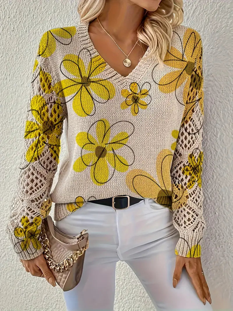 Marzena - Elegante Maglione a Maniche Lunghe Con Stampa Floreale