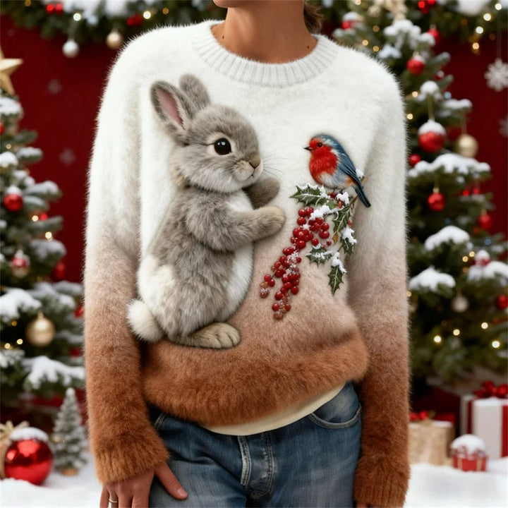 Suzette - Maglione di Peluche Con Coniglio Natalizio