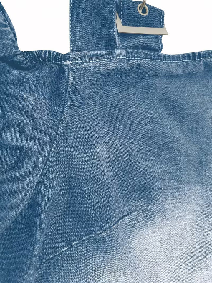 Kenya - Top in denim con Spalle Scoperte e Maniche Corte