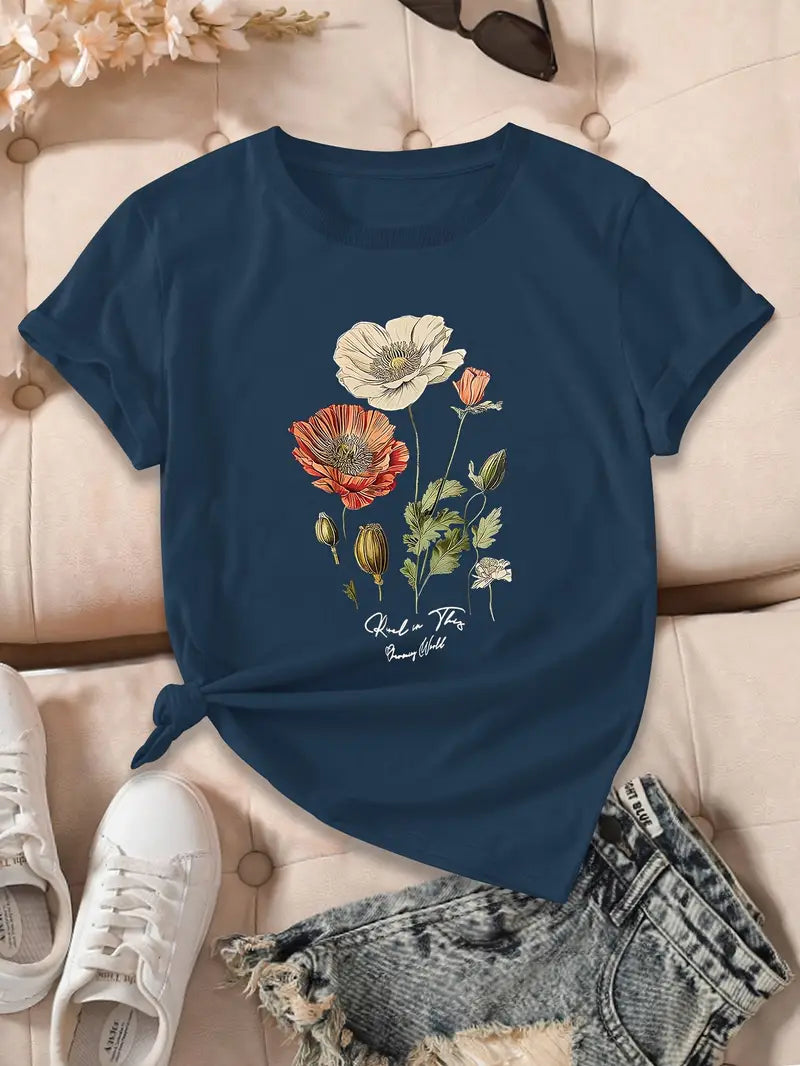 Aimilia - Elegante Maglietta A Maniche Corte Con Stampa Floreale