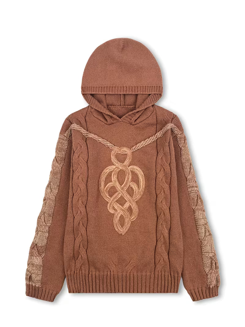 Cypriana - Elegante Maglione Lavorato a Maglia Con Cappuccio