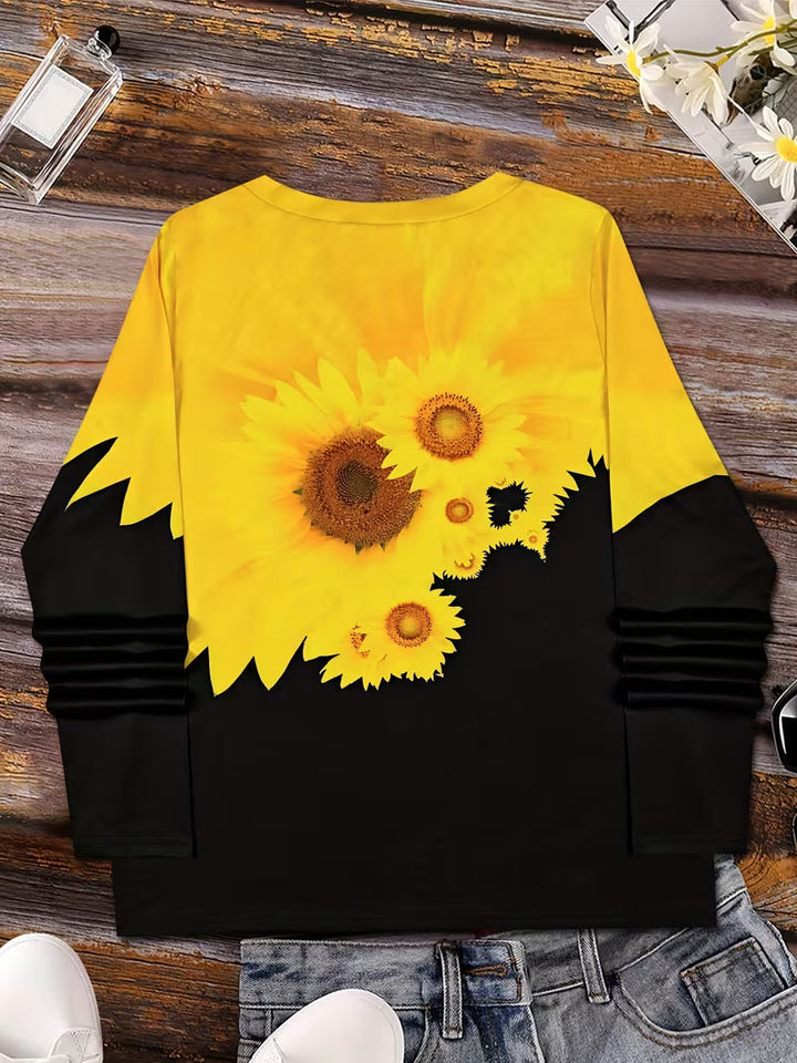 Olina - Maglia a Maniche Lunghe Con Stampa a Girasoli