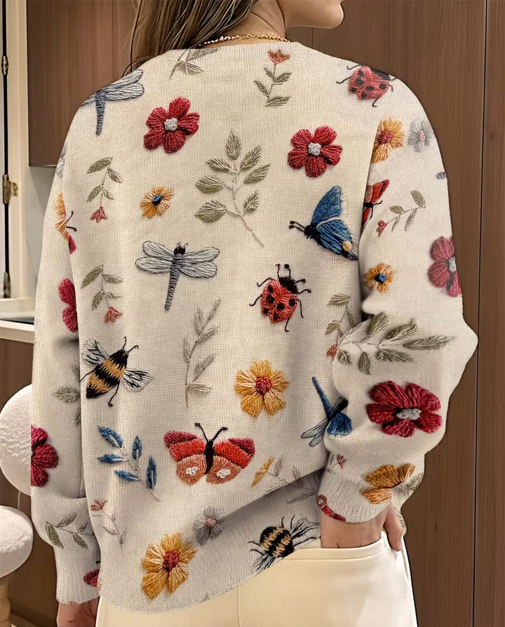 Nigella - Maglione Casual Con Stampa Floreale E Di Insetti