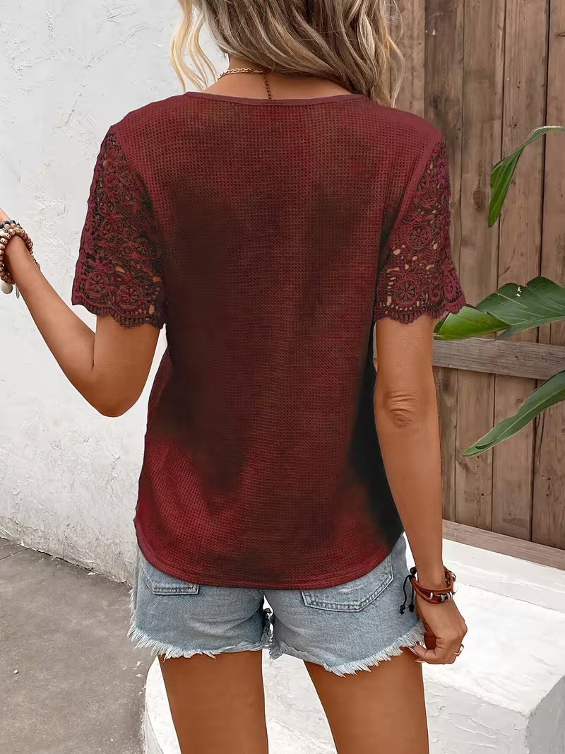 Sinna - Top a Maniche Corte Con Scollo a V E Inserti in Pizzo