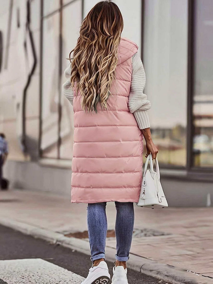 Maryanne - Gilet Imbottito Lungo Con Cappuccio e Tasche